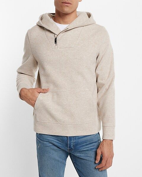 Twill Jacquard Asymmetrical Zip Hooded Sweater | Express