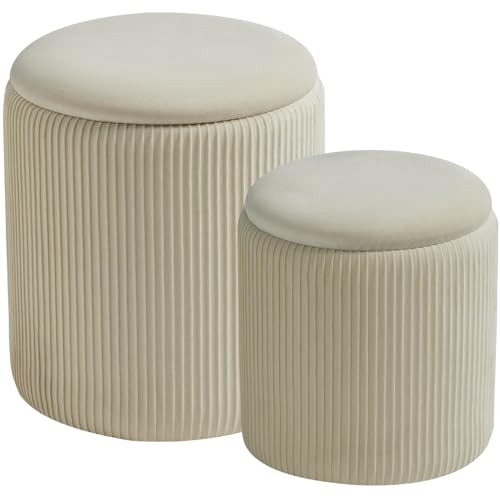 Round Set of 2 Ottoman with Storage-Upholstered Velvet Vanity Stool for Makeup Multifunctional Ot... | Amazon (US)
