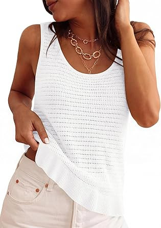 PRETTYGARDEN Crochet Tops for Women 2026 Spring Sleeveless Sweater Tops Summer Boho Tank Resort W... | Amazon (US)