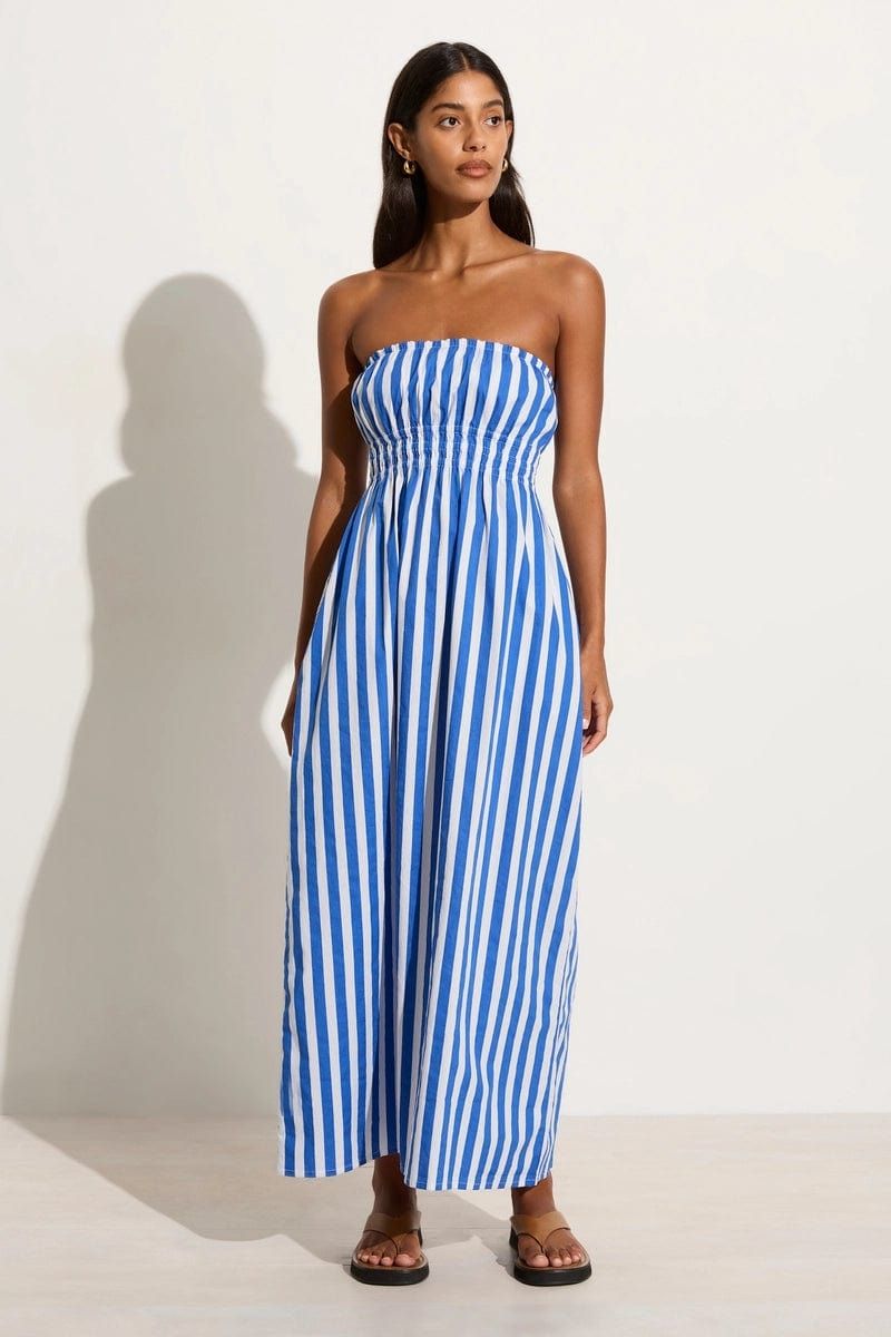 Le Bon Midi Dress Bayou Stripe Cobalt | Faithfull (AU)