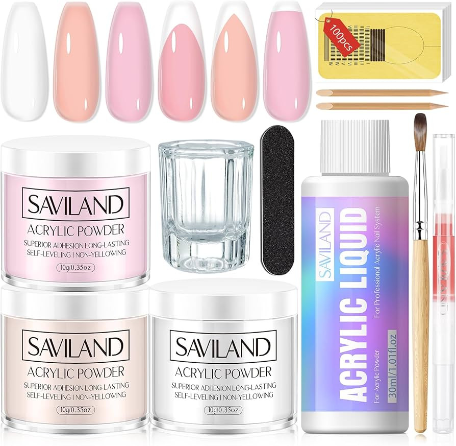 Saviland Acrylic Nail Kit - Clear/Nude/Pink Acrylic Powder and Liquid Set with Acrylic Nail Brush... | Amazon (US)