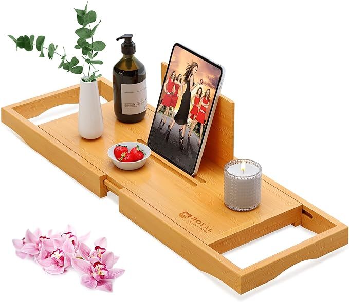 Luxury Bathtub Tray Caddy - Bamboo Adjustable Bath Tub Table Caddy for Bathroom, Bathtub Caddy Tr... | Amazon (US)