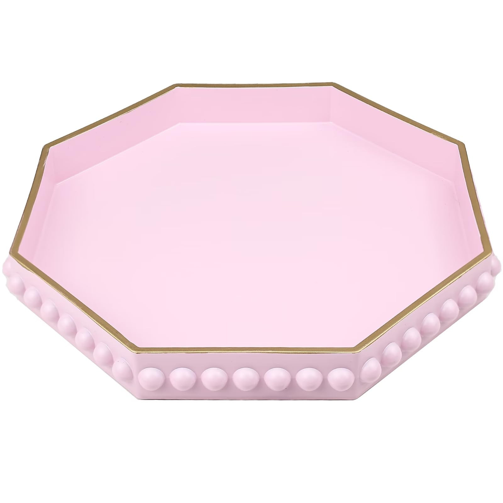 Pink Serving Tray for Coffee Table, Octagonal Beaded Plastic Decorative Tray for Ottoman, Kitchen... | Amazon (US)