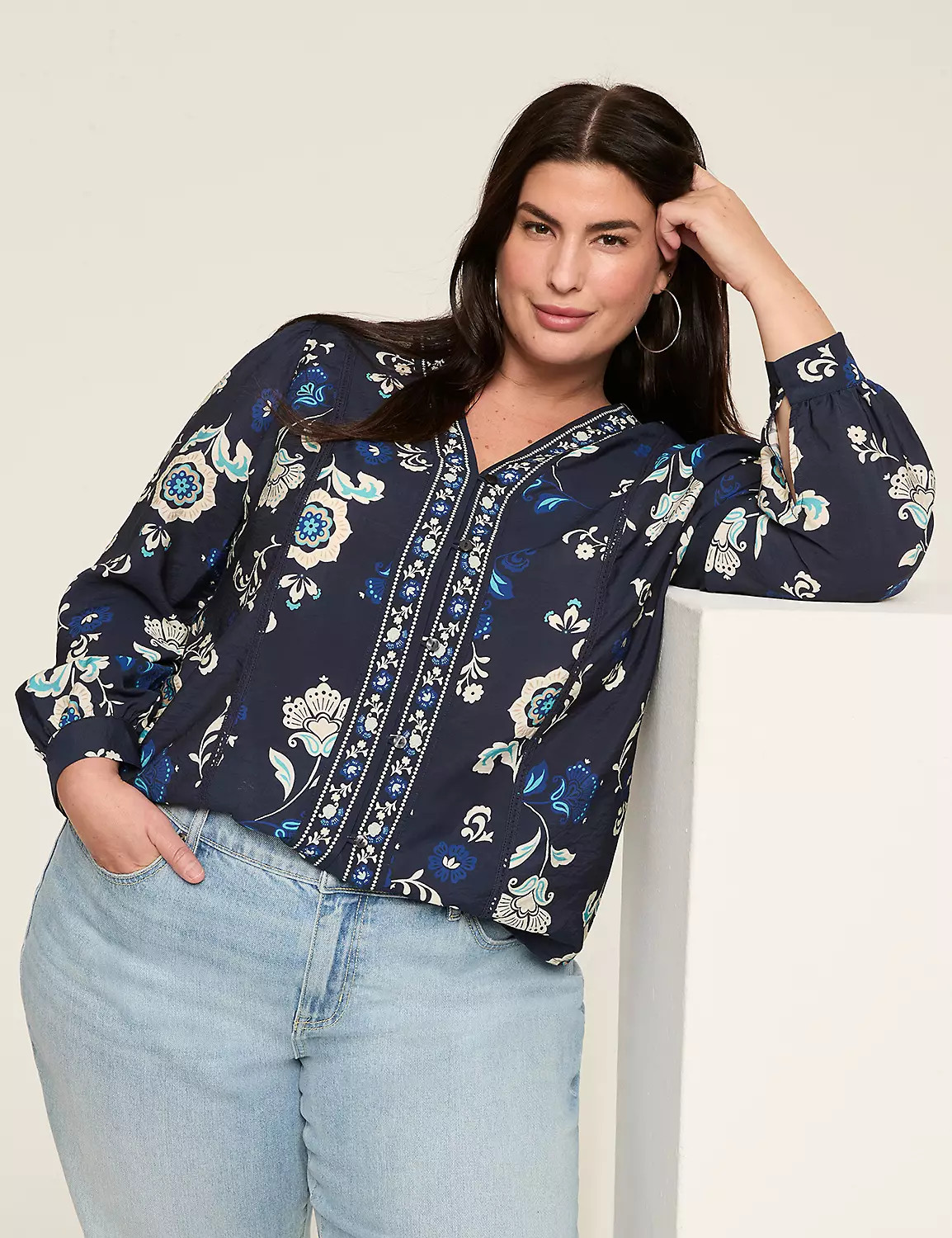 Split-Neck Button-Down Blouse | Lane Bryant (US)
