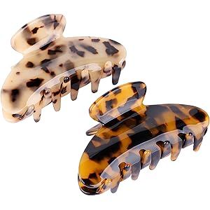 Hcimooy 2PCS Acrylic Hair Claw Banana Clips Celluloid French Design Leopard print Tortoise Barret... | Amazon (US)