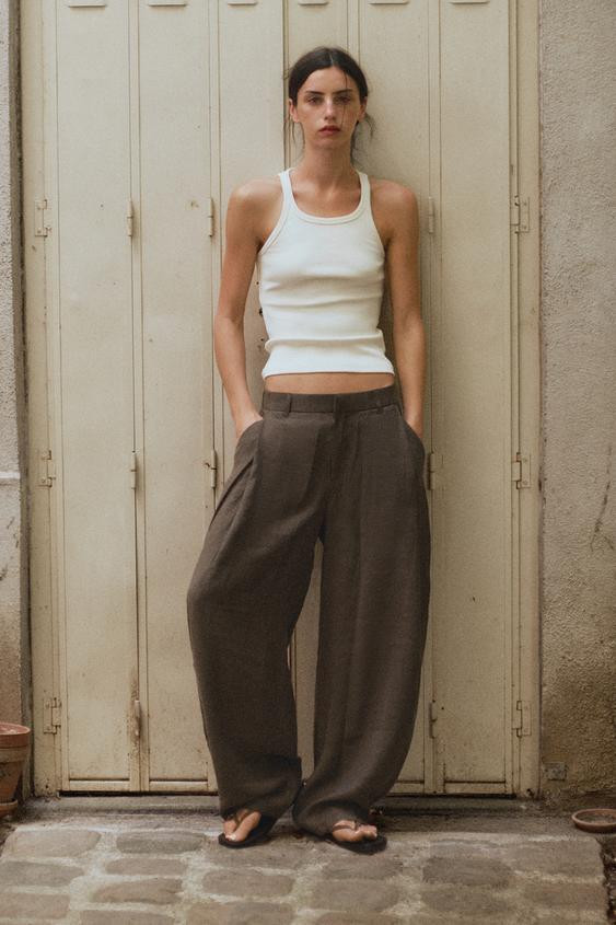 Zara - Flowing Pleated Trousers - Ecru - S - Woman | Zara UK