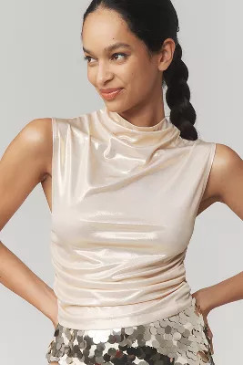 Maeve Mock-Neck Ruched Shine Tank | Anthropologie (US)