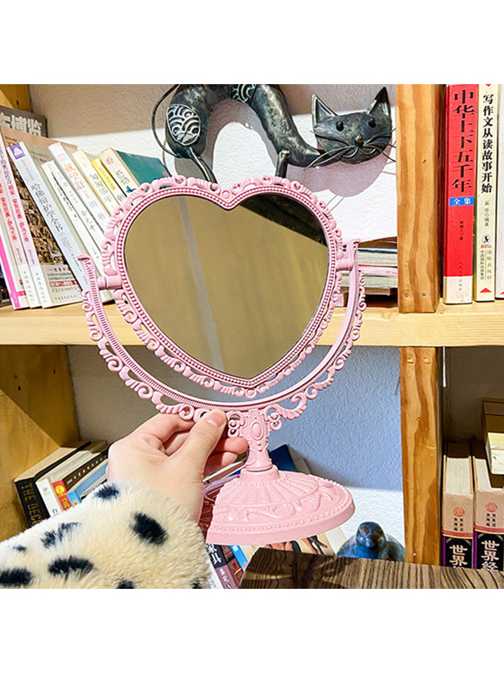1pc classic double-face makeup mirror,bedroom desktop heart-shaped cute princess mirror | SHEIN