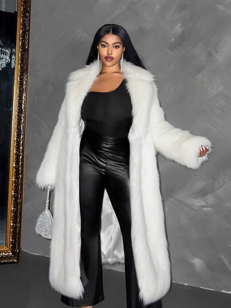 Maweii Women's Faux Fur Long Coat, Winter Furry Jacket | SHEIN