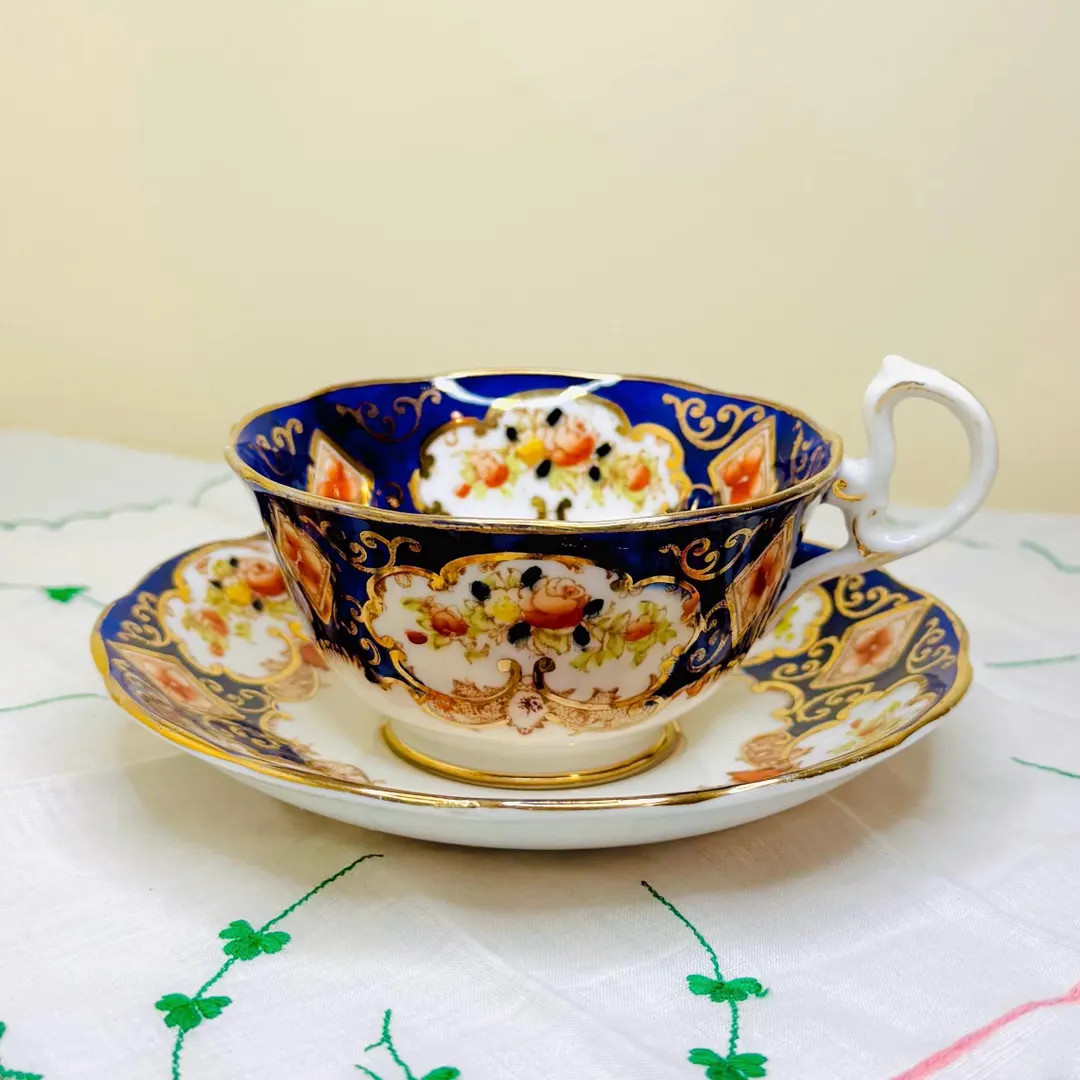 Antique Royal Albert heirloom Blue Cobalt Footed Teacup and Saucer Hand-painted Floral & Gold Des... | Etsy (US)