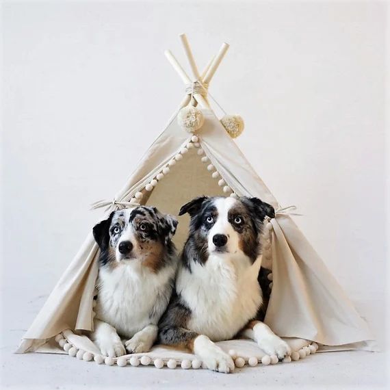 Large Dog Teepee Tent With Pom Poms Decor  Modern Pet | Etsy Australia | Etsy (AU)