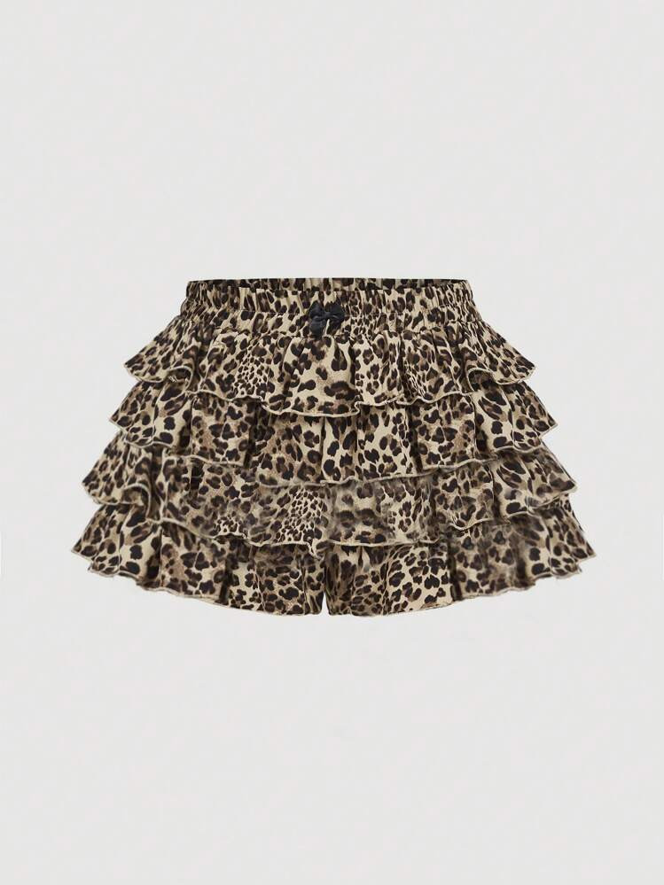 SHEIN MOD Plus Size Leopard Print Multi-Layered Shorts | SHEIN