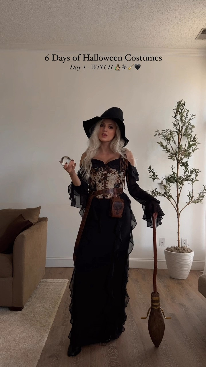 Witch Halloween Costume Inspo. 🧙🏼‍♀️🕷️🖤 

If you have a larger chest, size up in the corset. I’m wearing size M. 

The hat comes in wrinkled so you’ll need to steam it to get the same look. 

Exact dress is tagged but sold out, I added a few alts that would give the same look! Lmk if you have any other questions!

#LTKxPrimeDay #LTKHalloween #LTKSeasonal