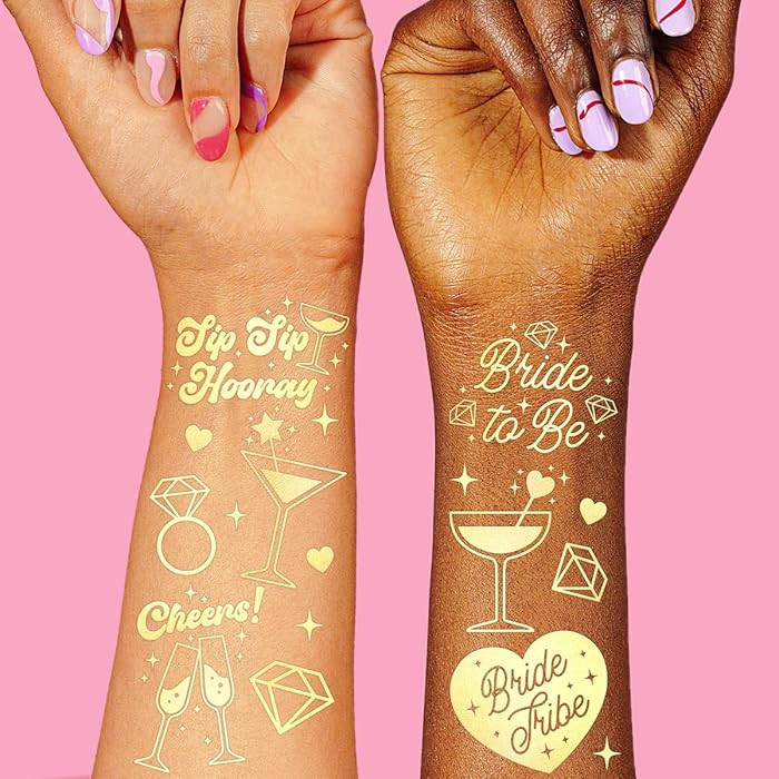 xo, Fetti Gold Bachelorette Tattoos, 54 pcs | Bach Party Favors, Bride Tribe Temporary Tats, Meta... | Amazon (US)