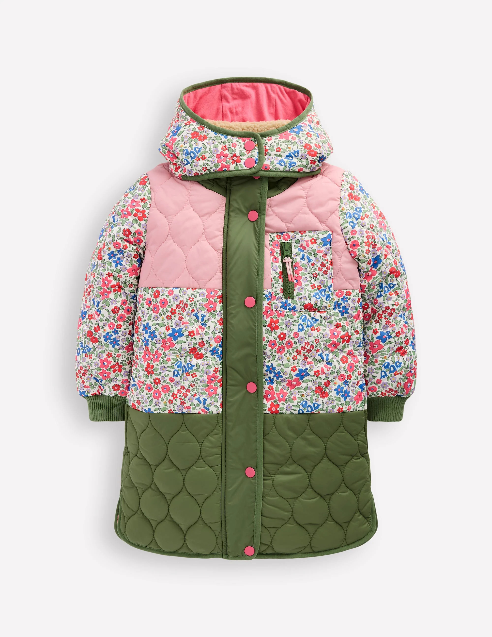 Cosy Longline Coat-Rose Pink Flowerbed | Boden (US)