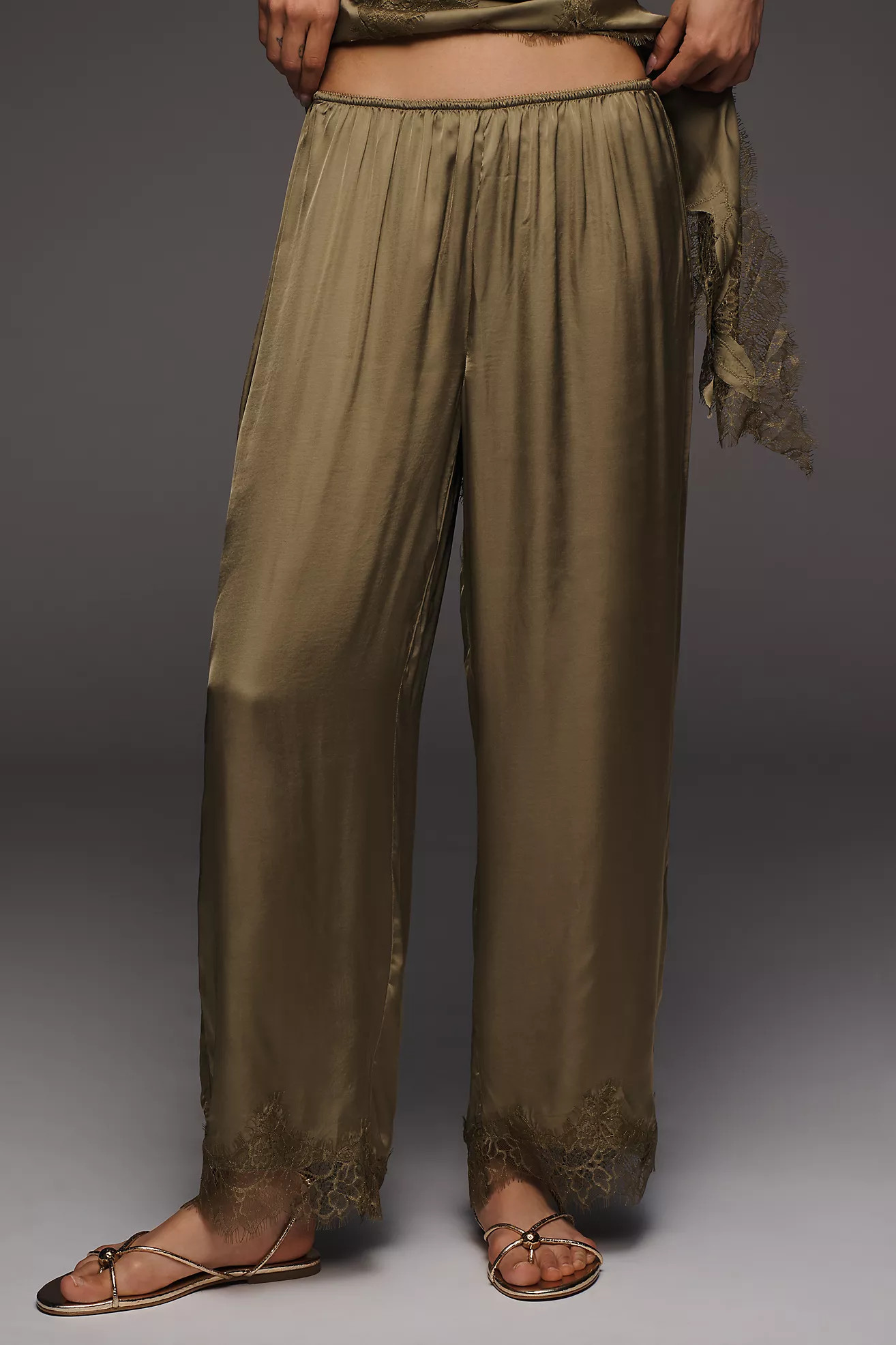 LyreBird Satin Lace-Trim Wide-Leg Pants | Anthropologie (US)