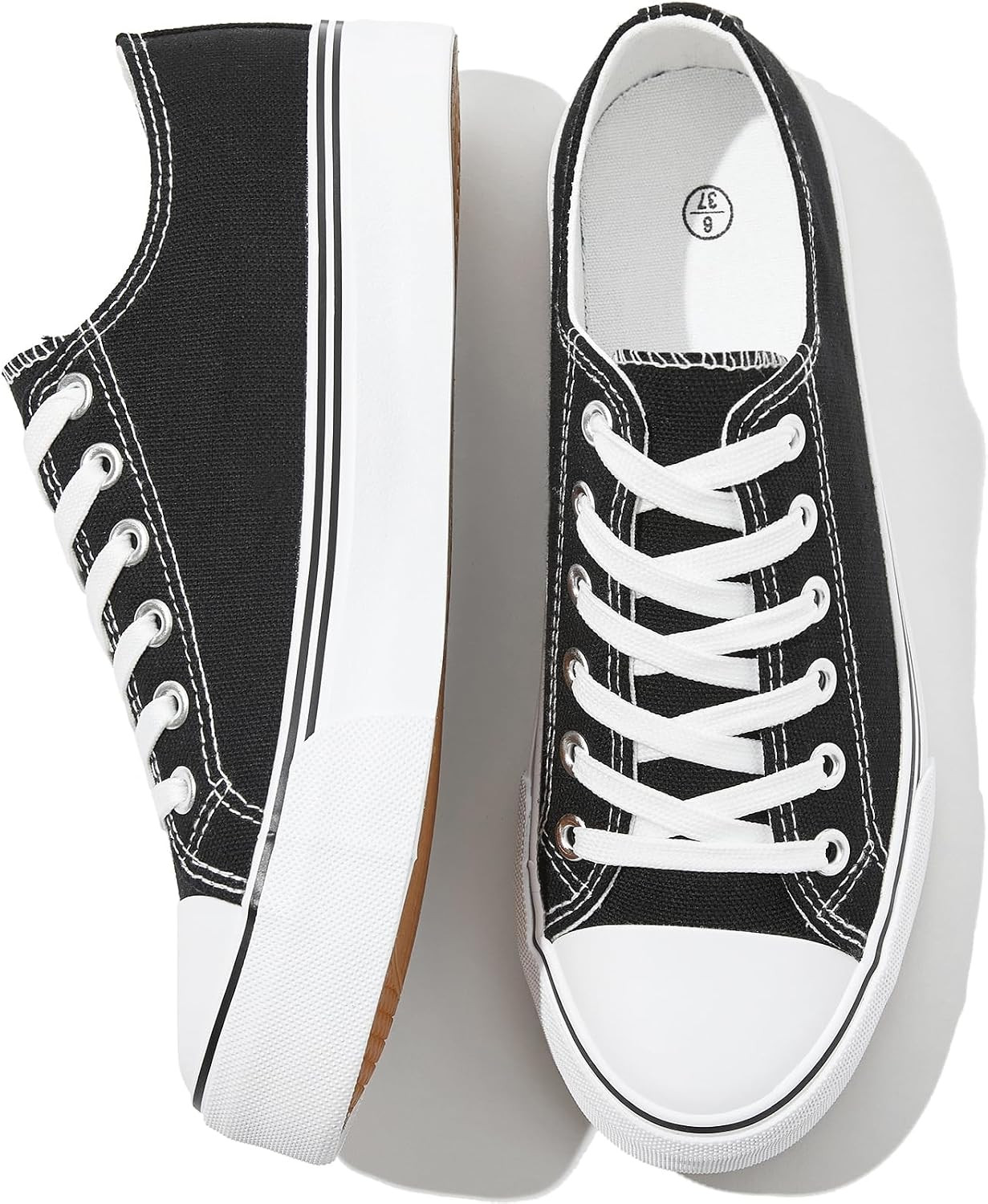 FRACORA Womens White Canvas Sneakers Black Tennis Shoes | Amazon (US)