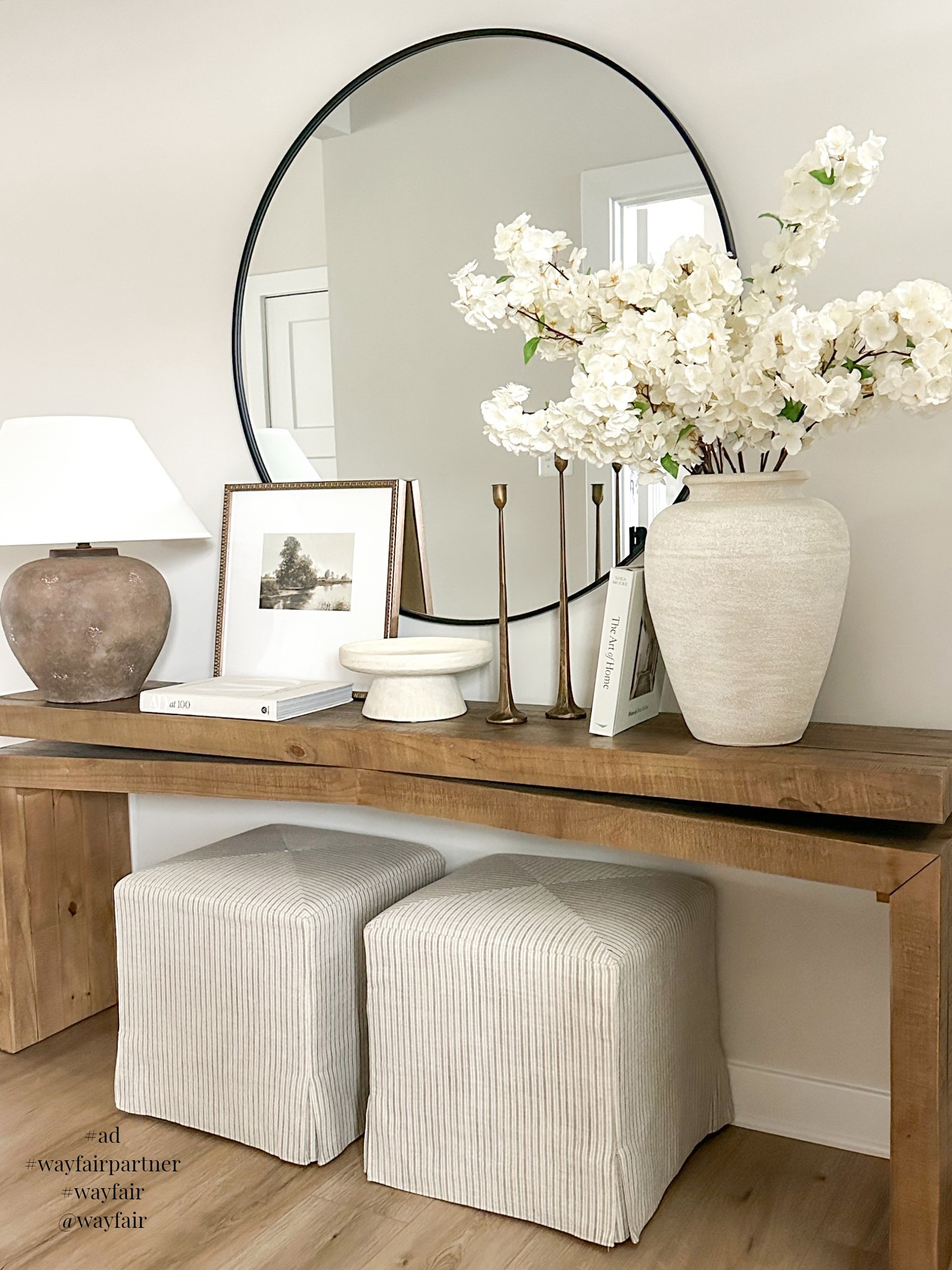 #ad My all time favorite solid wood console table paired with this textured table lamp. #wayfairpartner #wayfair @Wayfair #consoletable #tablelamp #entryway #springdecor 

#LTKHome