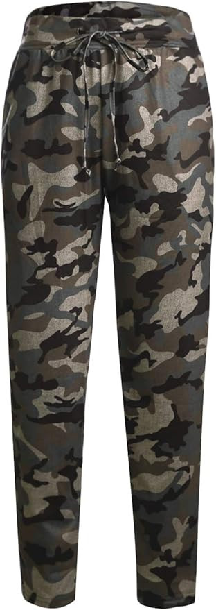 LOSRLY Women Drawstring Waist Camo Jogger Pants Activewear Long Pants with Pockets | Amazon (US)