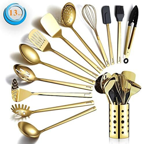 Berglander Gold Cooking Utensils Set, Stainless Steel 13 Pieces Kitchen Utensils Set with Titaniu... | Amazon (UK)