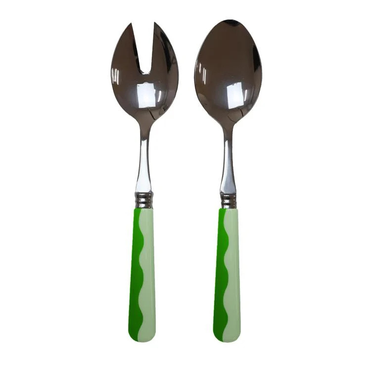Wave Salad Servers - Leaf & Apple Green (2‑Piece Set) | Addison Ross UK