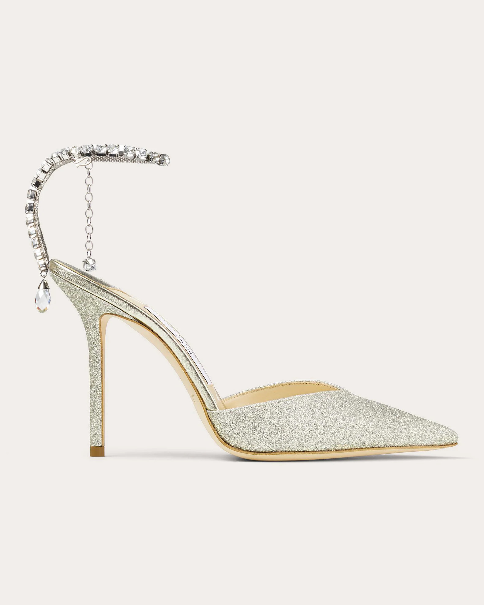 Jimmy Choo Women's Saeda 100 Glitter Crystal Pump in Platinum Ice Leather | Olivela