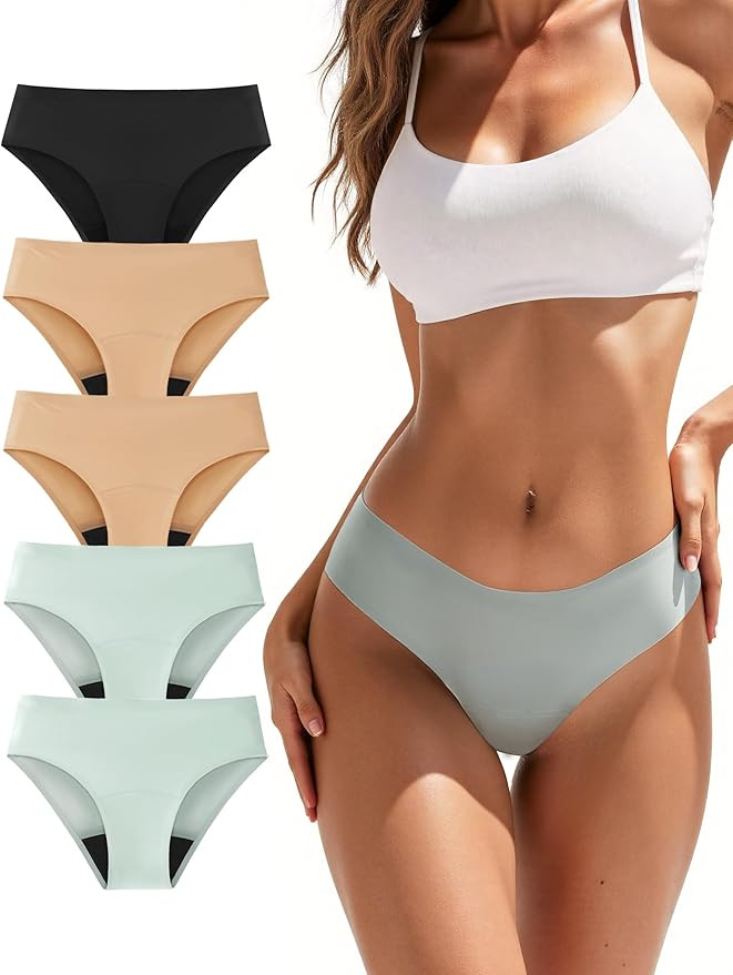 TIICHOO Period Underwear for Women Seamless Leakproof Bikini Regular Absorbency Period Panties 5 ... | Amazon (US)