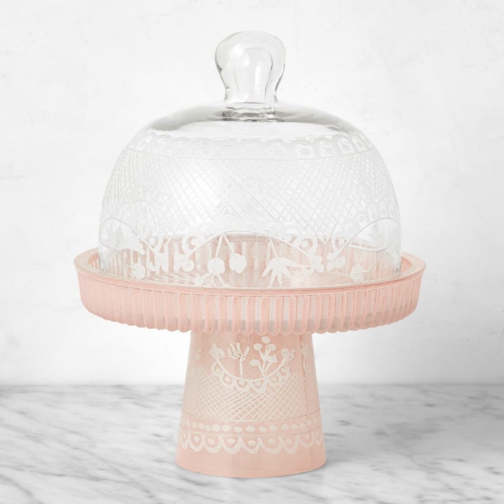 Famille Rose Glass Cake Stand with Cloche | Williams-Sonoma