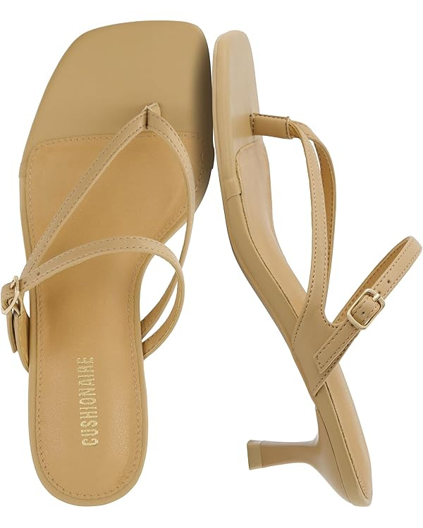 CUSHIONAIRE Madrid Kitten Heel Square Toe Women's Sandals - Comfortable Dressy Strappy Heels Sand... | Amazon (US)