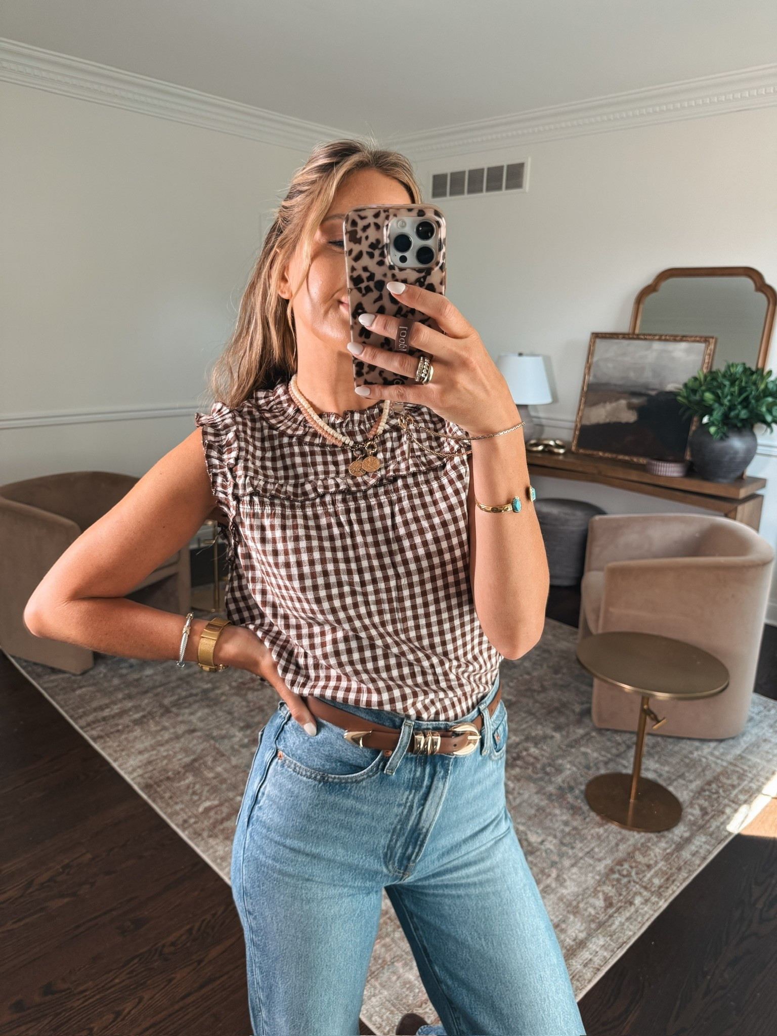 Late summer/ early fall outfit idea. The cutest brown gingham top with jeans. Viral. Fall tops. Summer tops.

#LTKdayinmylife #LTKgrwm #LTKootd