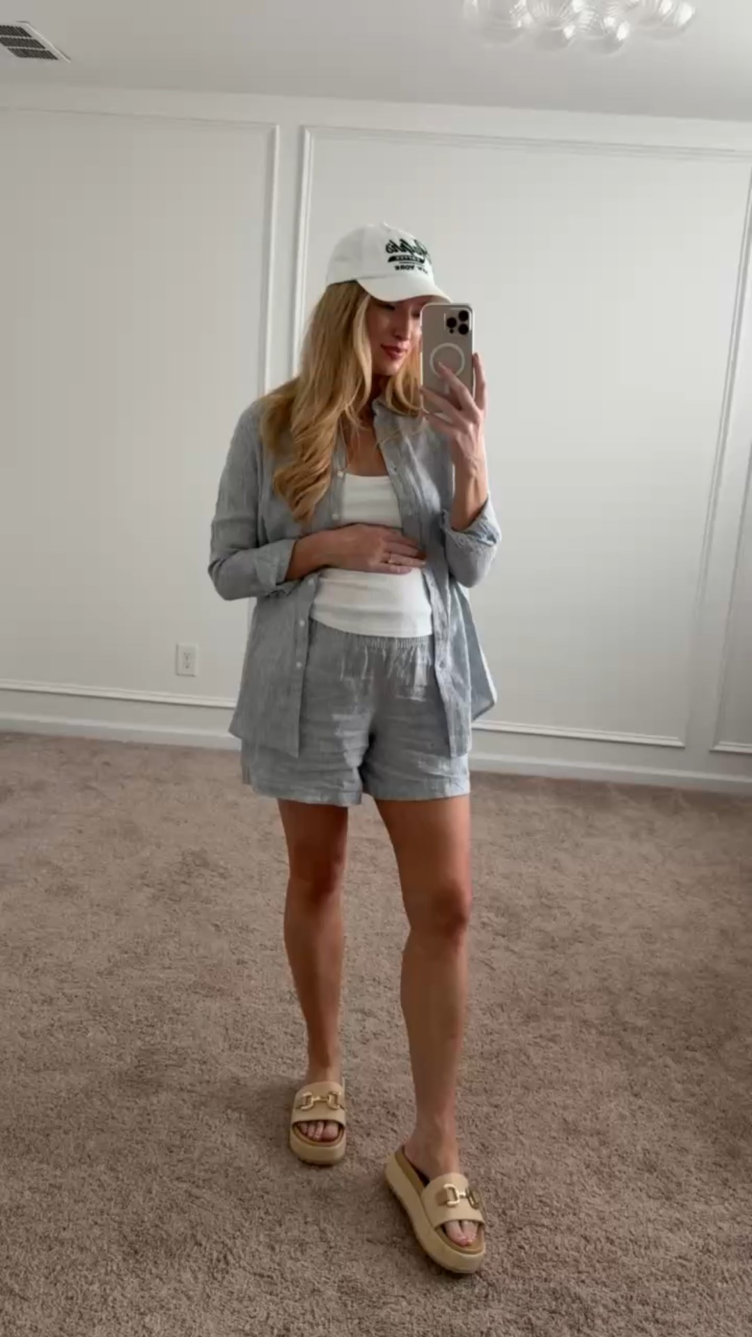 Bump friendly casual summer outfit! I love wearing linen in the summer, it’s so lightweight and keeps me cool. Summer outfits // spring outfits // casual outfits // travel outfits // daytime vacation outfits // bump friendly outfits 

#LTKBump #LTKTravel #LTKSeasonal
