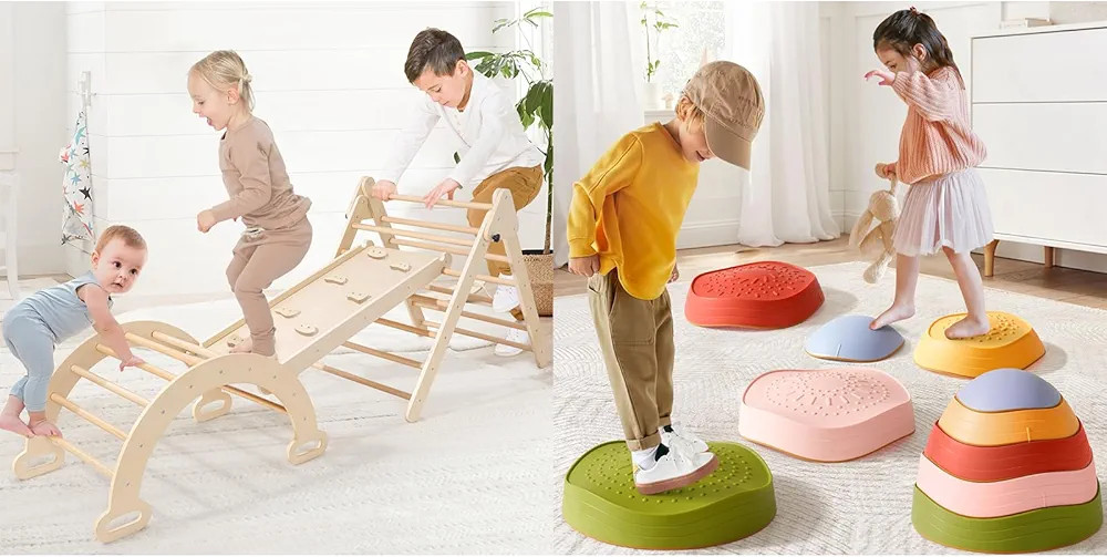 Tiny Land 5 in 1 Pikler Triangle Set & Stepping Stones for Kids | Amazon (US)