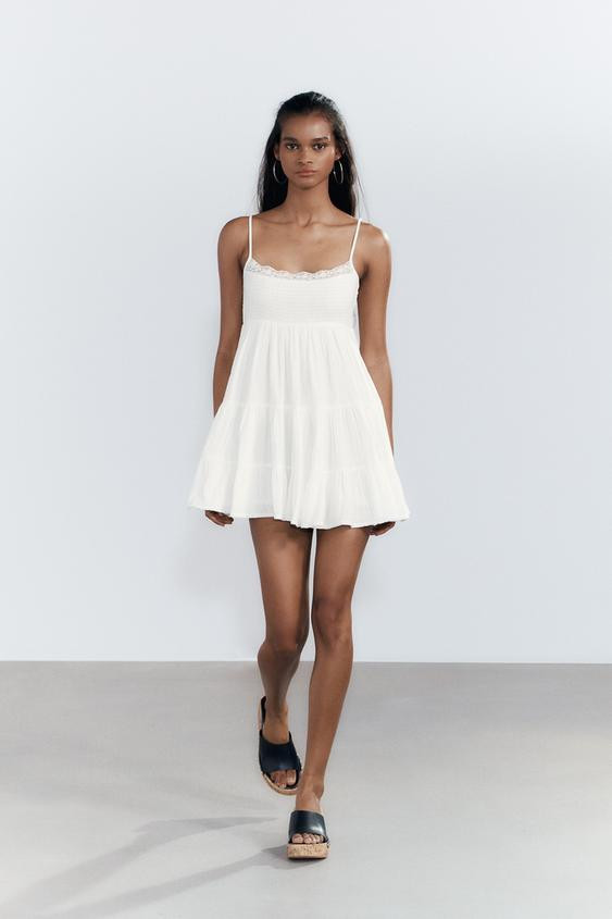 SHORT GAUZE DRESS WITH LACE29.99 GBP Ecru Pastel pinkEcru | 0881/319/712Put it in your basketAddS... | Zara UK