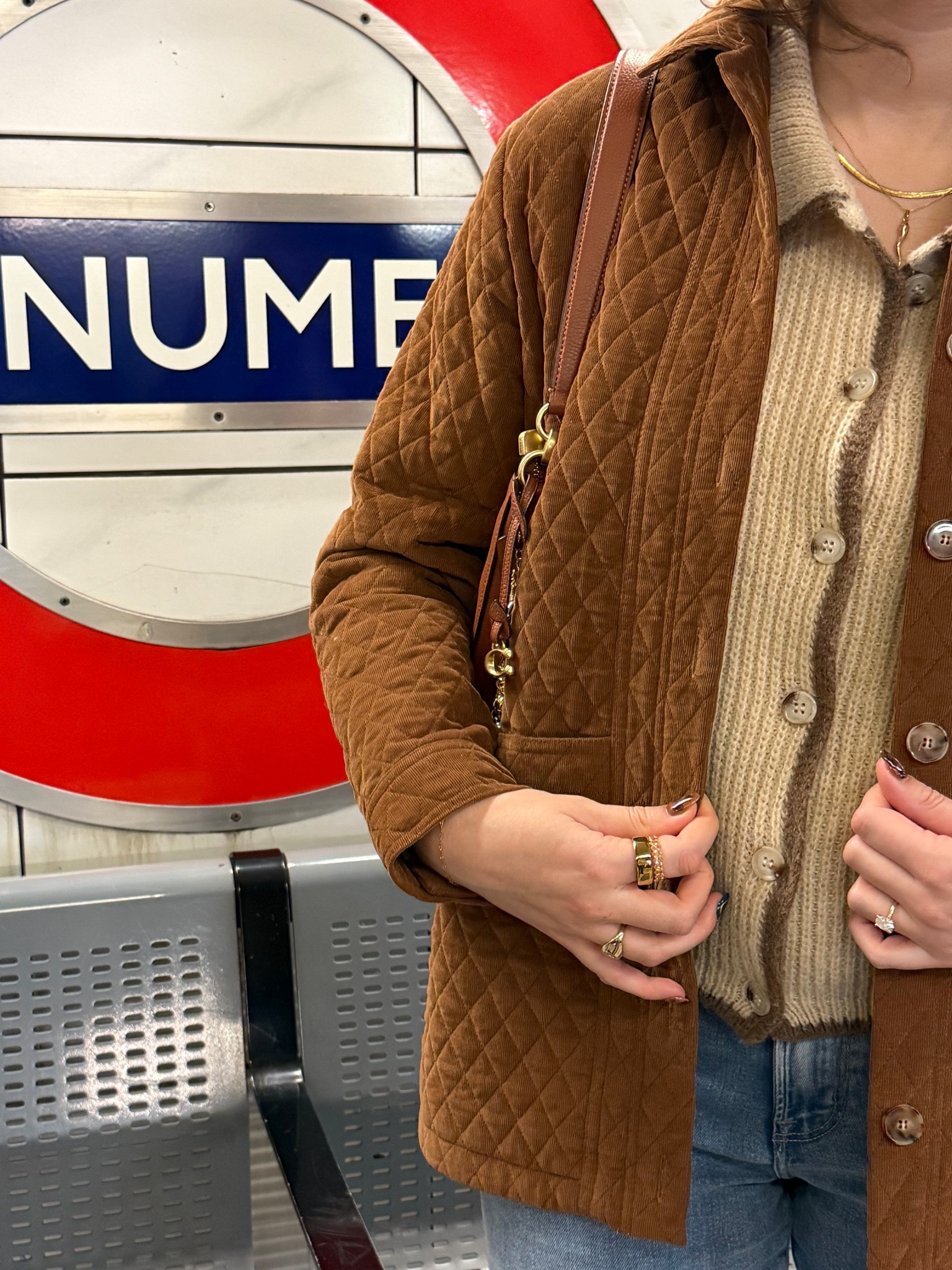 Sweater is the Francesca Collared Cardigan Sweater from Nuuly 🤎