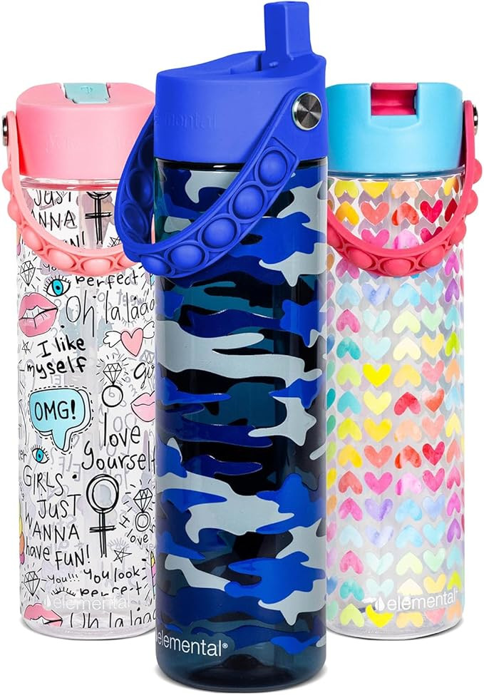Elemental Splash Water Bottle with Straw - BPA-Free Tritan Plastic Reusable Water Bottle with Pop... | Amazon (US)