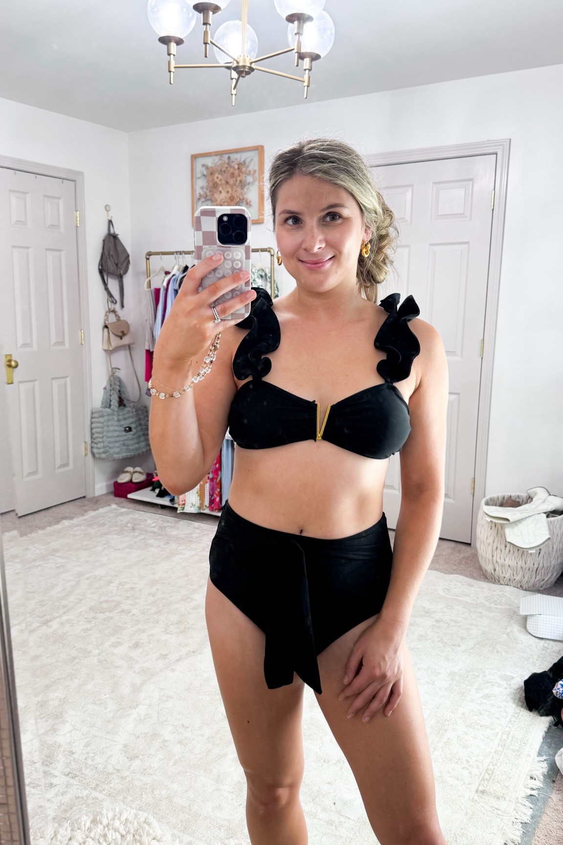 Black bikini perfect for bachelorette On swimsuit ruffle swimsuit 
High waisted belted Amazon swim 
Wearing a M but a S also fit, I just don’t like it when swimsuits dig in! 

#LTKSwim #LTKActive #LTKTravel
