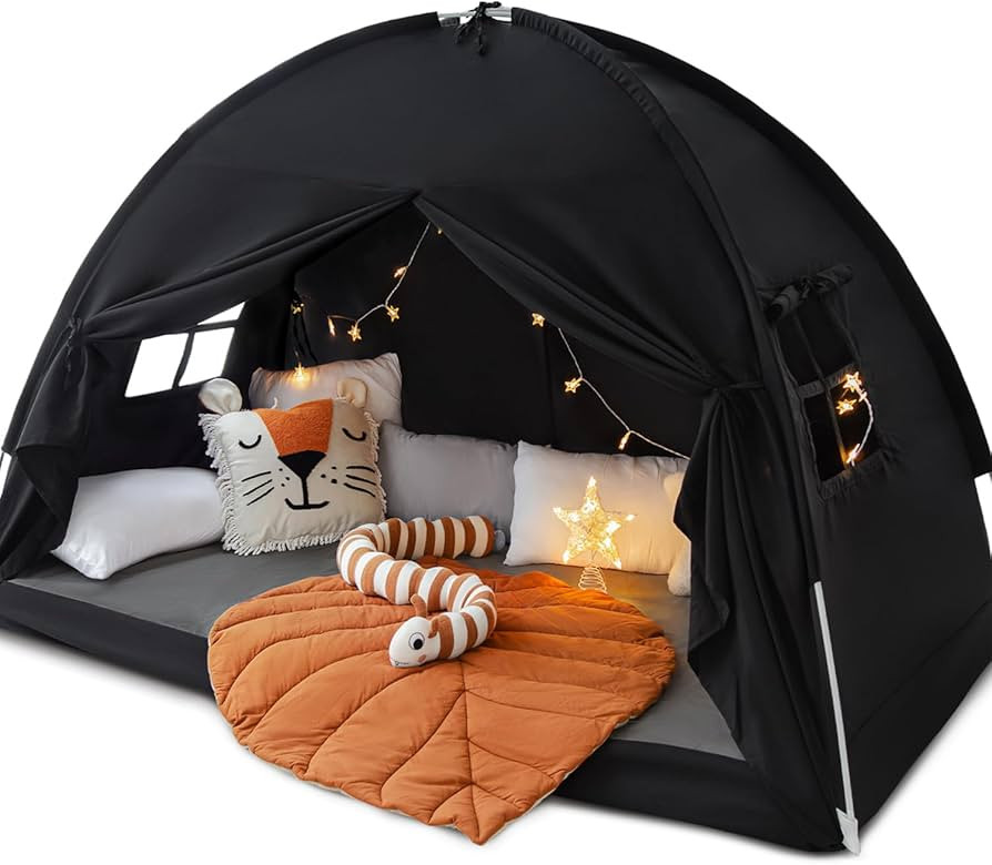 Full Size Bed Canopy Bed Tents Dream Tent on Bed Privacy Space Blackout Sleeping Tents Indoor Bre... | Amazon (US)