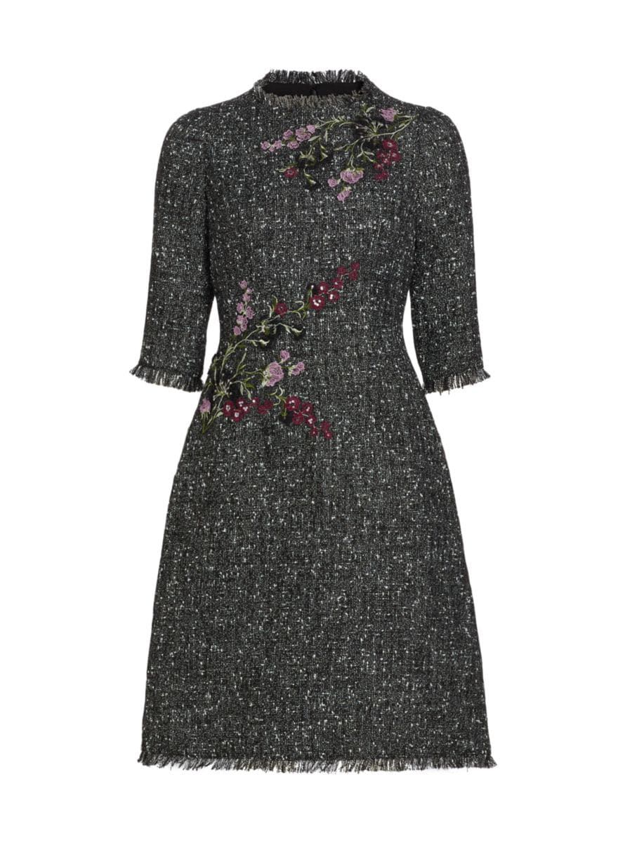 Floral Appliqué Tinsel Tweed Cocktail Dress | Saks Fifth Avenue