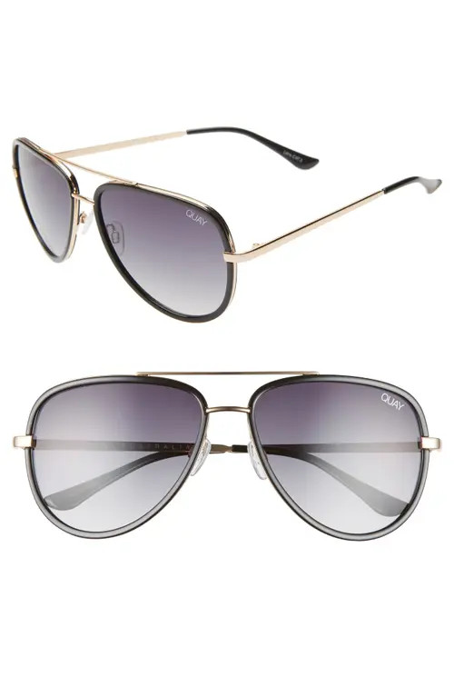 Quay Australia All In 56mm Aviator Sunglasses in Black/Smoke Fade at Nordstrom | Nordstrom