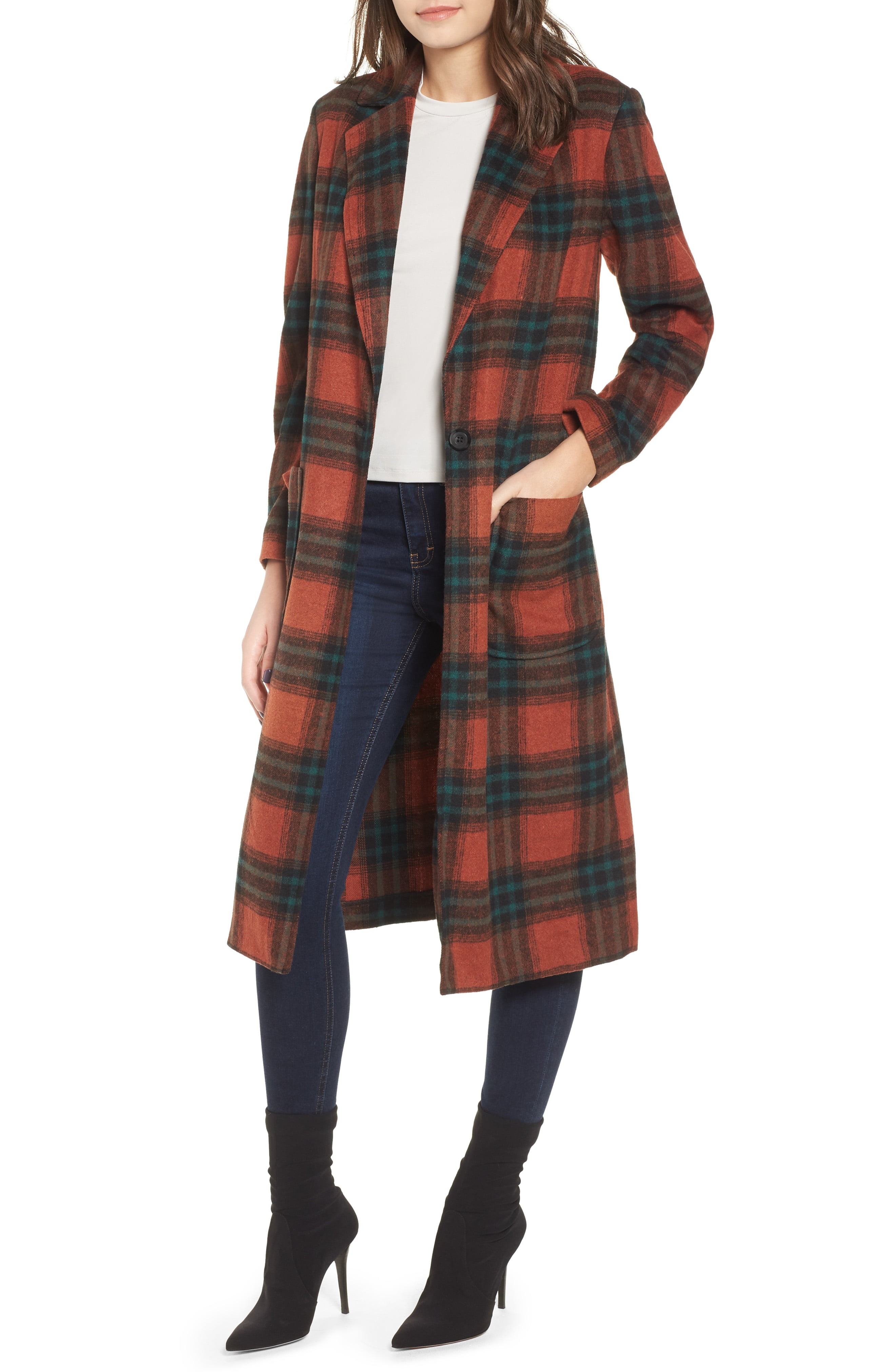 Leith Single Button Plaid Coat | Nordstrom