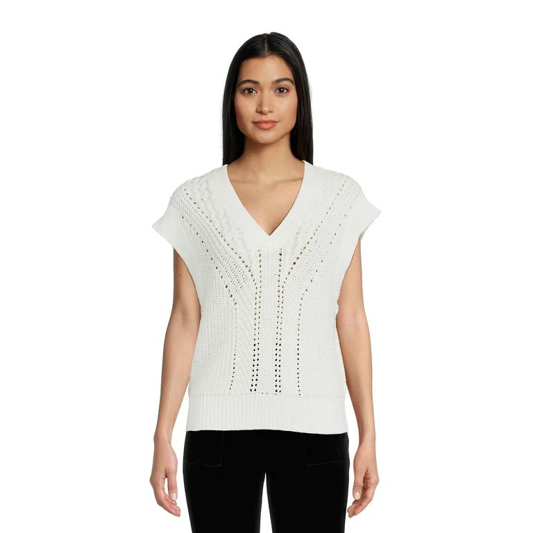 Time and Tru Women's Short Sleeve Midweight Pointelle Sweater Vest | Walmart (US)