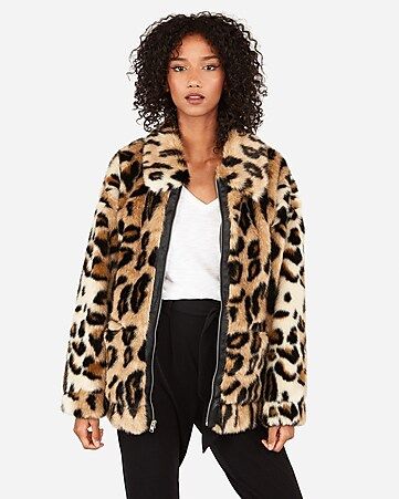 oversized faux cheetah fur coat | Express