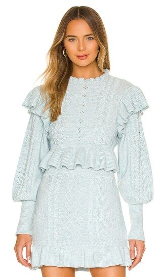 Langley Cable Ruffle Sweater in Baby Blue | Revolve Clothing (Global)