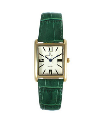 Women's Tank Watch Roman Dial Green Leather Strap | Macy's