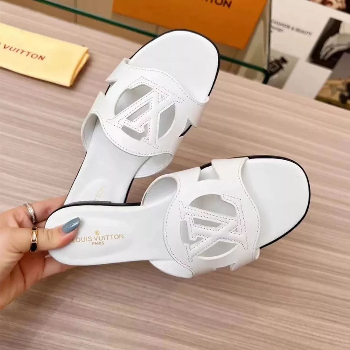 Louis Vuitton Slides white, Women's Fashion, Footwear, Flats