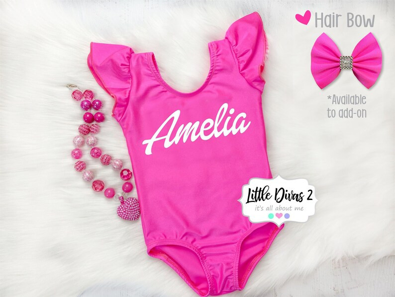 Custom Name - (Neon Pink ) Flutter Sleeve Leotard, Great for Birthday Parties, Photo Shoots... | Etsy (US)