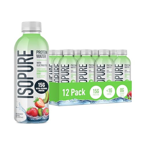 Isopure Clear Protein Water with Electrolytes, 15g Whey Protein Isolate, Zero Sugar, Strawberry Kiwi, 20 fl oz, 12-Pack | Amazon (US)