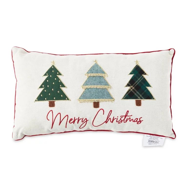 Holiday Time Green Trees Lumbar Christmas Decorative Pillow, 10"x18" - Walmart.com | Walmart (US)