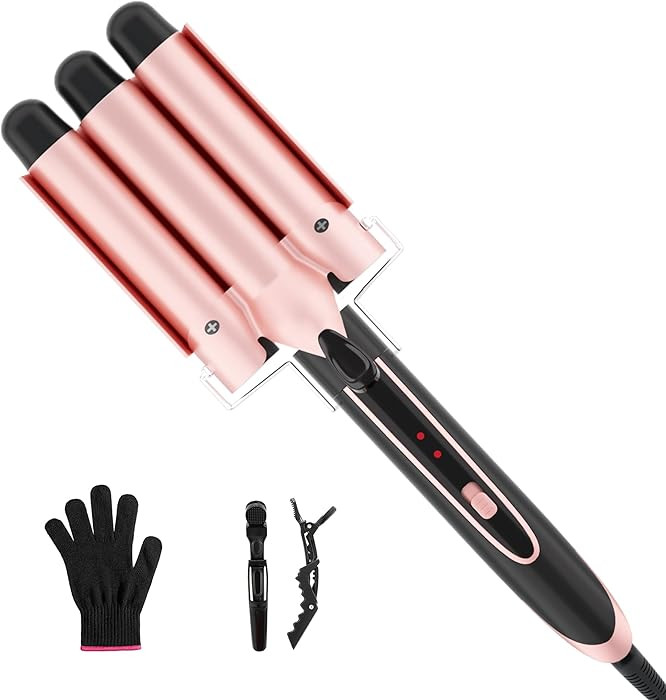 3 Curling Iron, Waver, Women's Beach Wave Styling Tool, with 2 Temperature Settings, Rose Gold, 1... | Amazon (US)