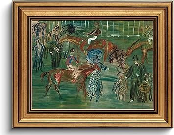 XJYISUO Vintage Gold Framed Wall Art Equestrian Canvas Art Horse Race Pictures Wall Decor Neutral... | Amazon (US)